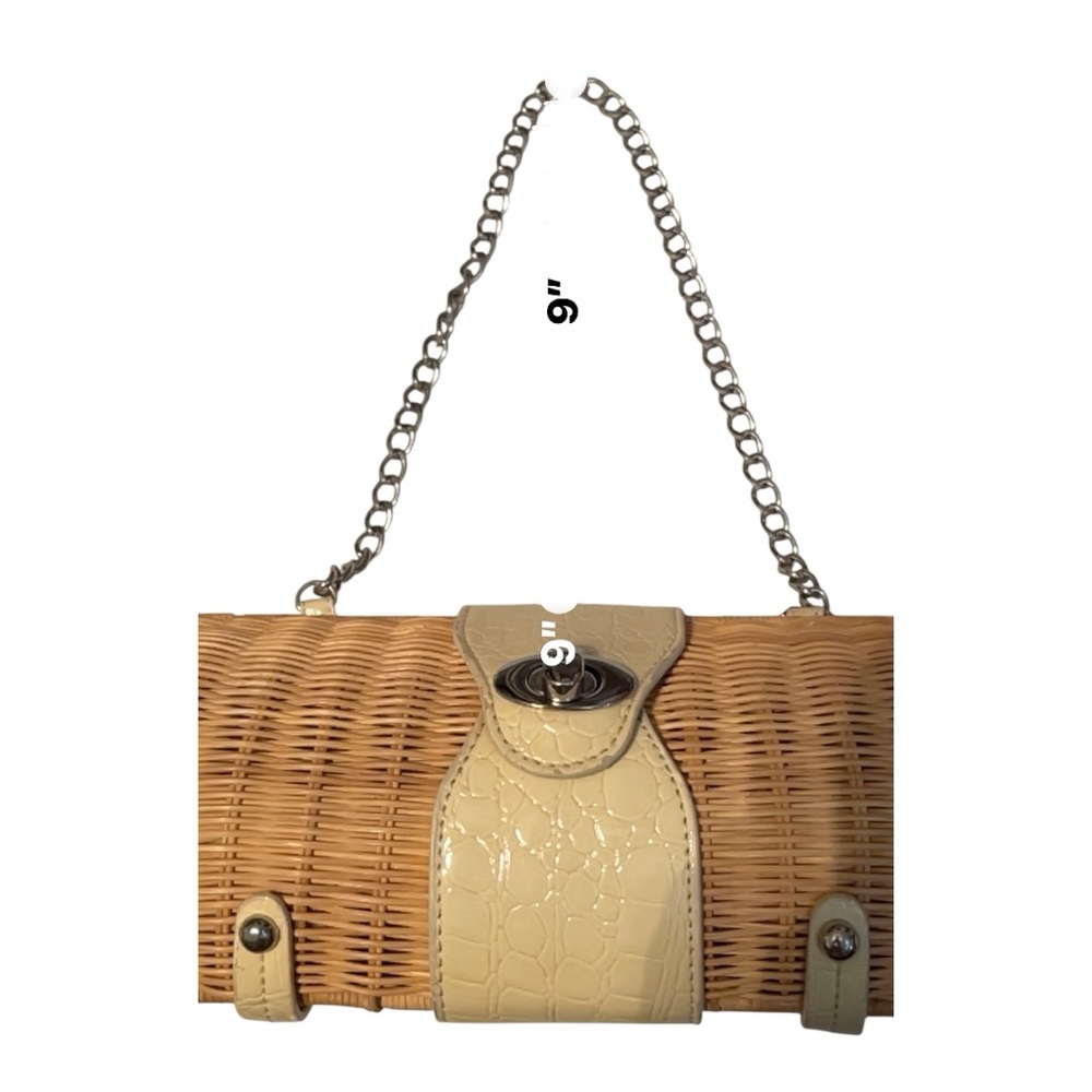 Tan and Cream Mini basket Bag with Chain Strap. Ivory and silver finishings - Picture 10 of 12